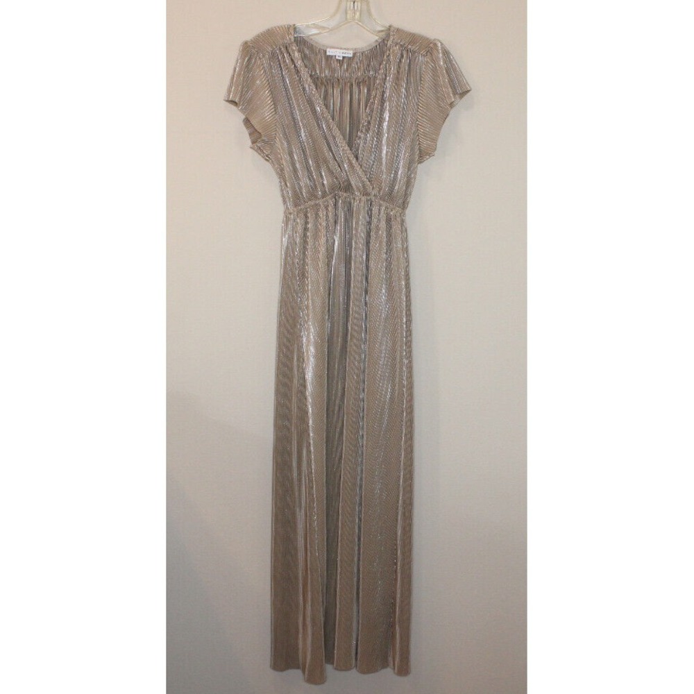 Baltic Born woman's dress sparkly champagne gold textured maxi stretch Size XS
